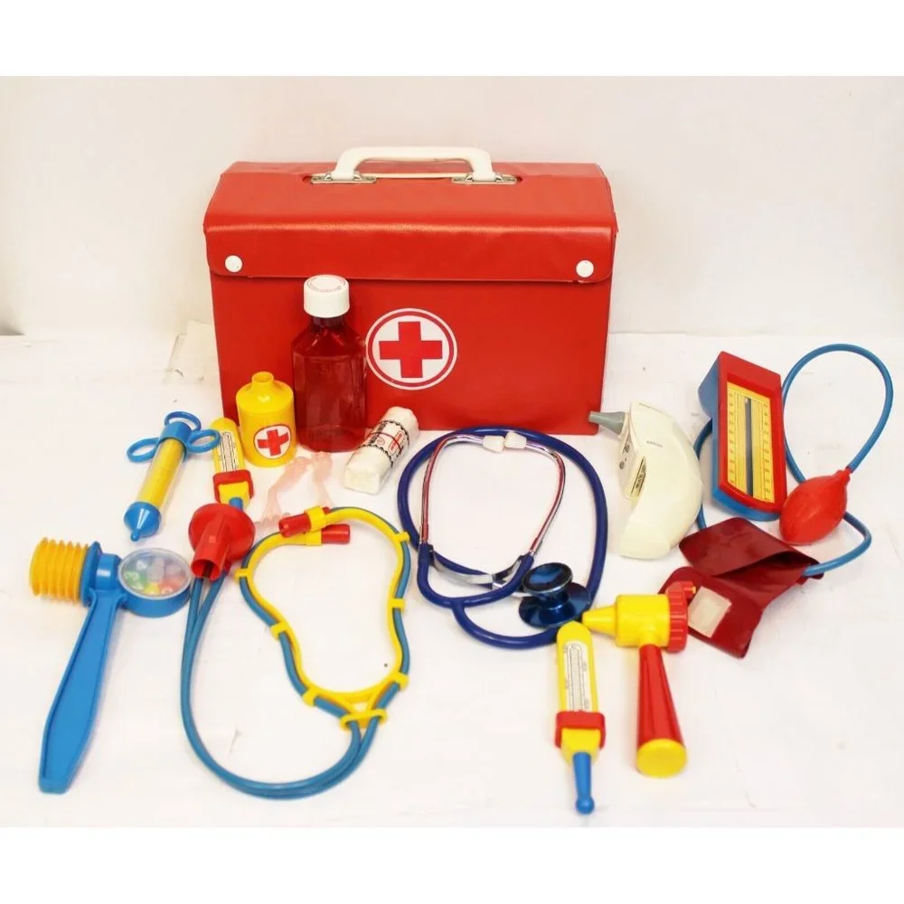 Doctor Medicus Kid Med Kit Box Medicine Pretend Play Vinyl Fold Out Storage Case